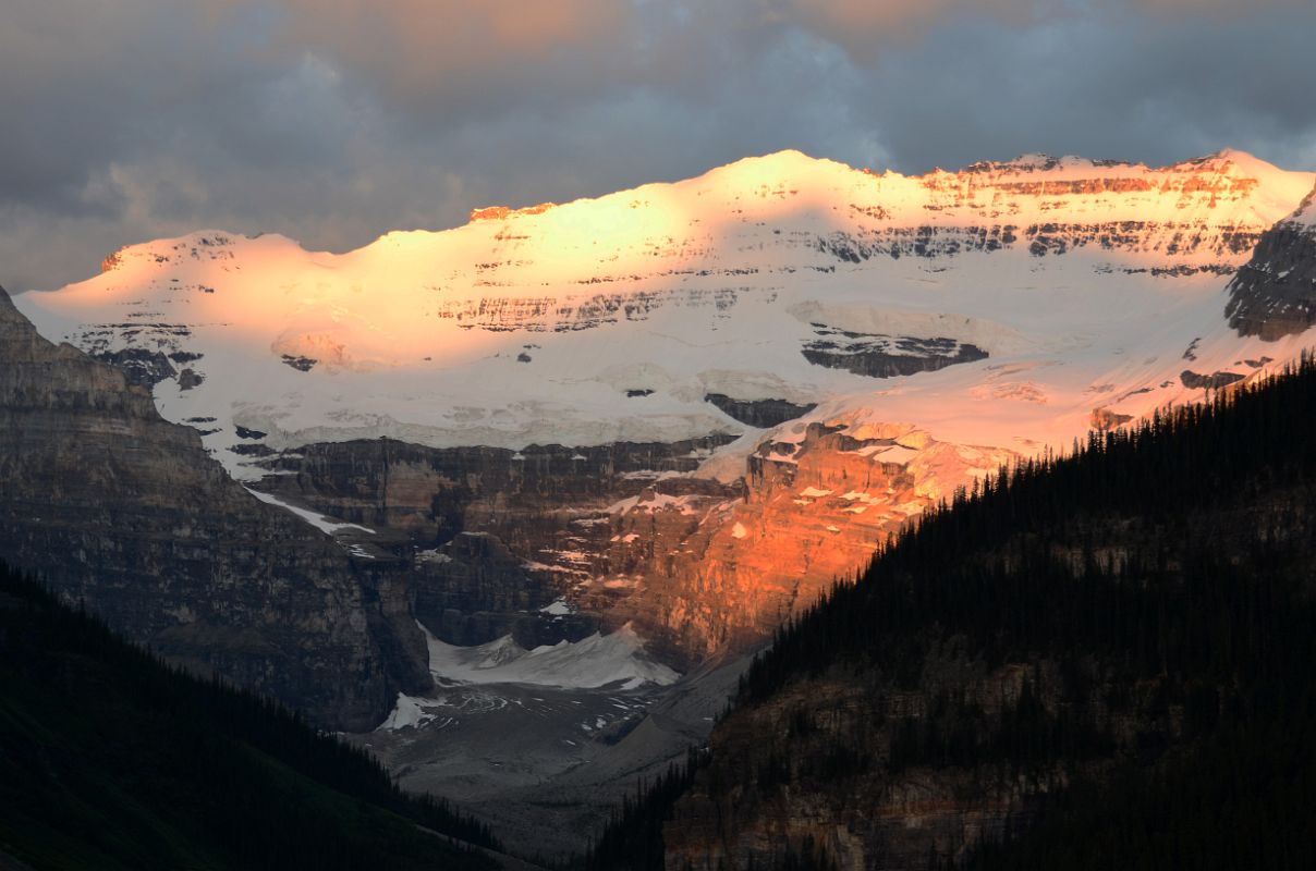 27 First Rays Of Sunrise Burn Mount Victoria Yellow Orange Close Up From Lake Louise